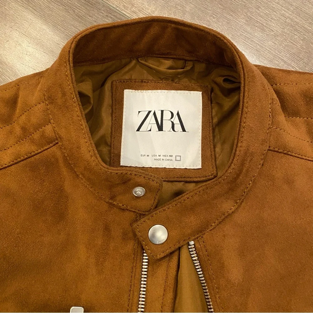 🔥 Zara Faux Suede Biker Jacket in Tan / Brown - Medium - Picture 5 of 5